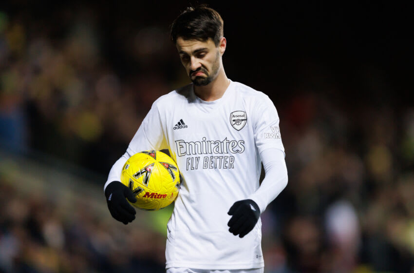 OXFORD, ENGLAND - JANUARY 09: Fabio Vieira of Arsenal during the Emirates FA Cup Third Round match between Oxford United and Arsenal at Kassam Stadium on January 9, 2023 in Oxford, England. (Photo by Marc Atkins/Getty Images)