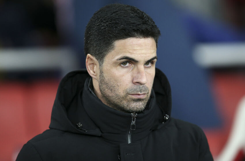 LONDON, ENGLAND - MARCH 16: Mikel Arteta, Manager of Arsenal on the bench before the UEFA Europa League round of 16 leg two match between Arsenal FC and Sporting CP at Emirates Stadium on March 16, 2023 in London, England. (Photo by Nigel French/Sportsphoto/Allstar via Getty Images)