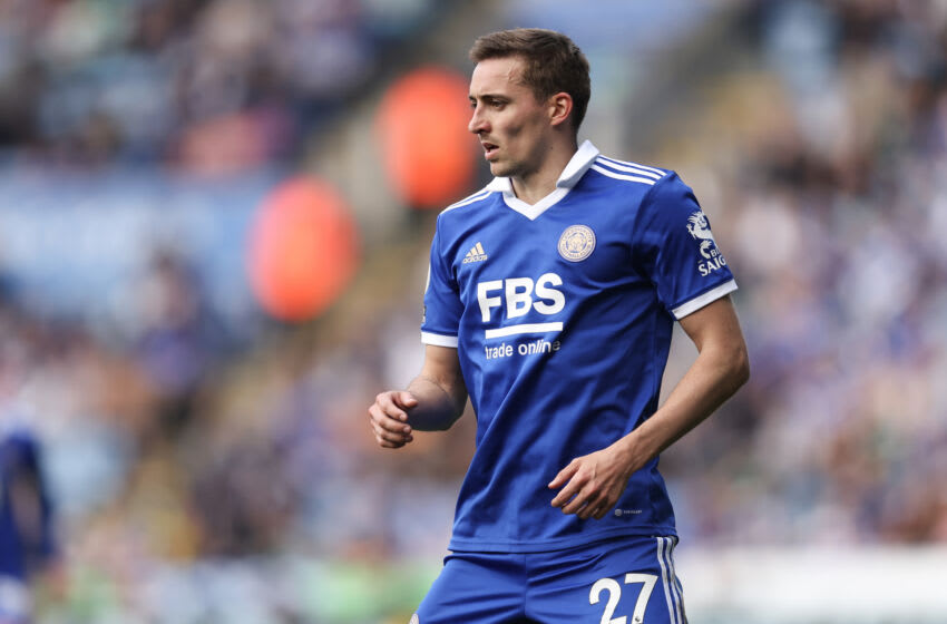 LEICESTER, ENGLAND - APRIL 08: Timothy Castagne of Leicester City during the Premier League match between Leicester City and AFC Bournemouth at The King Power Stadium on April 8, 2023 in Leicester, United Kingdom. (Photo by James Williamson - AMA/Getty Images)