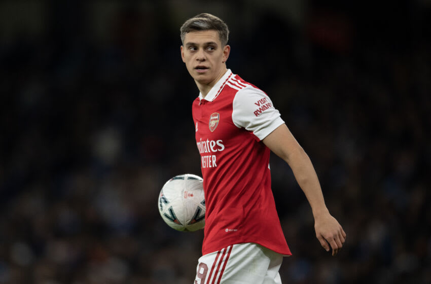 MANCHESTER, ENGLAND - JANUARY 27: Leandro Trossard of Arsenal during the FA Cup fourth round match between Manchester City an Arsenal at Etihad Stadium on January 27, 2023 in Manchester, England. (Photo by Visionhaus/Getty Images)